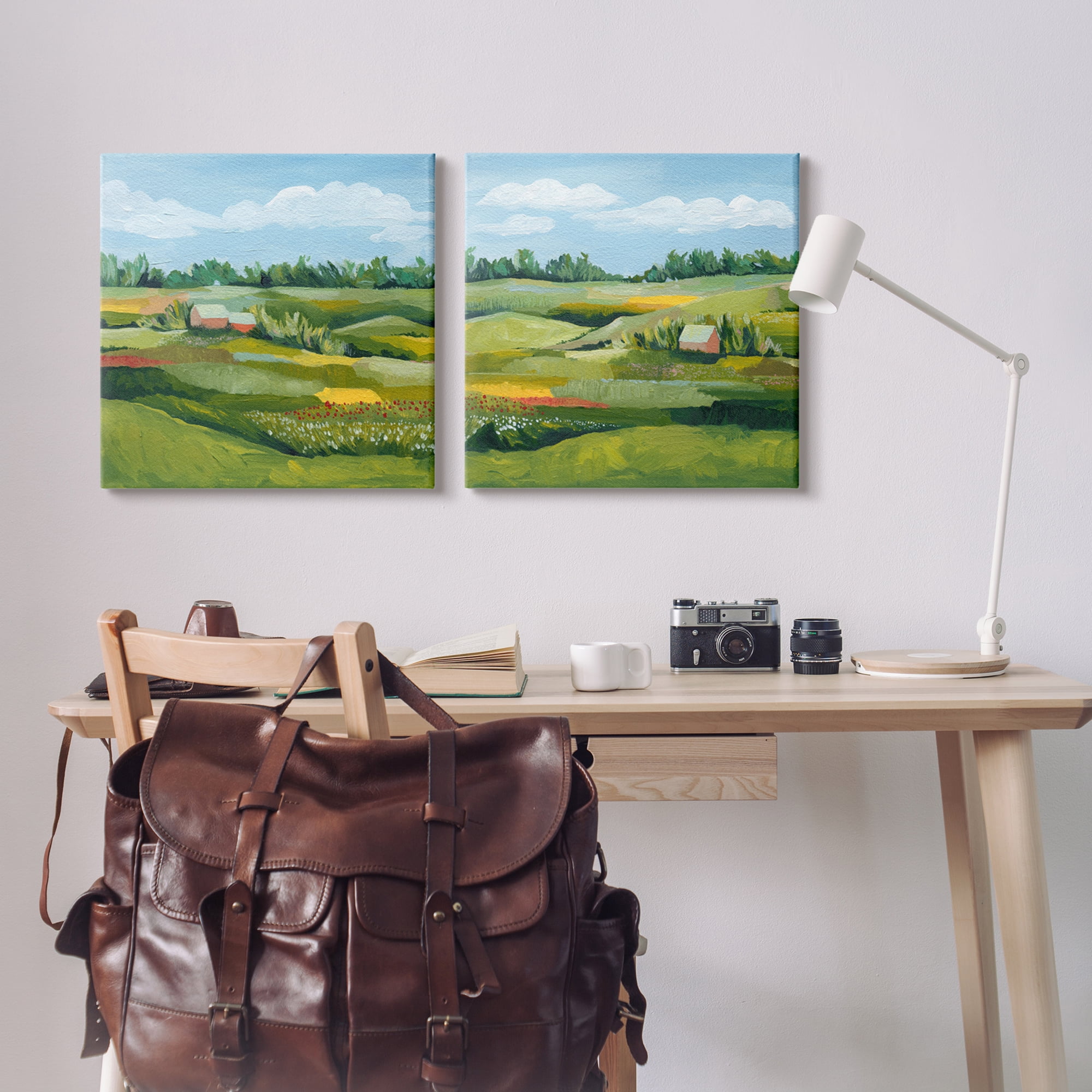Stupell Rural Country Farm Pastures Landscape Painting Gallery Wrapped Canvas Print Wall Art, Set of 2