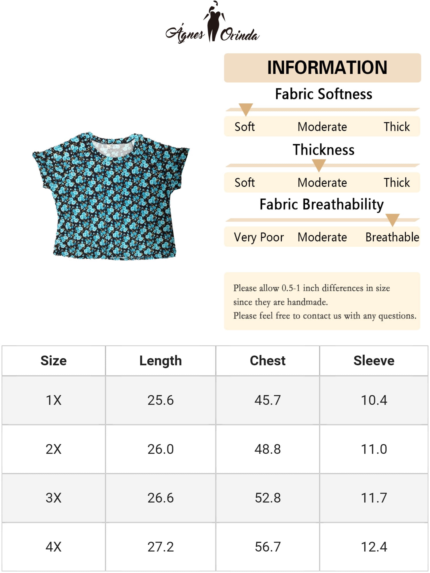 Women's Plus Summer Casual Floral Top Blouse Round Neck Short Sleeve Tee 3X Blue