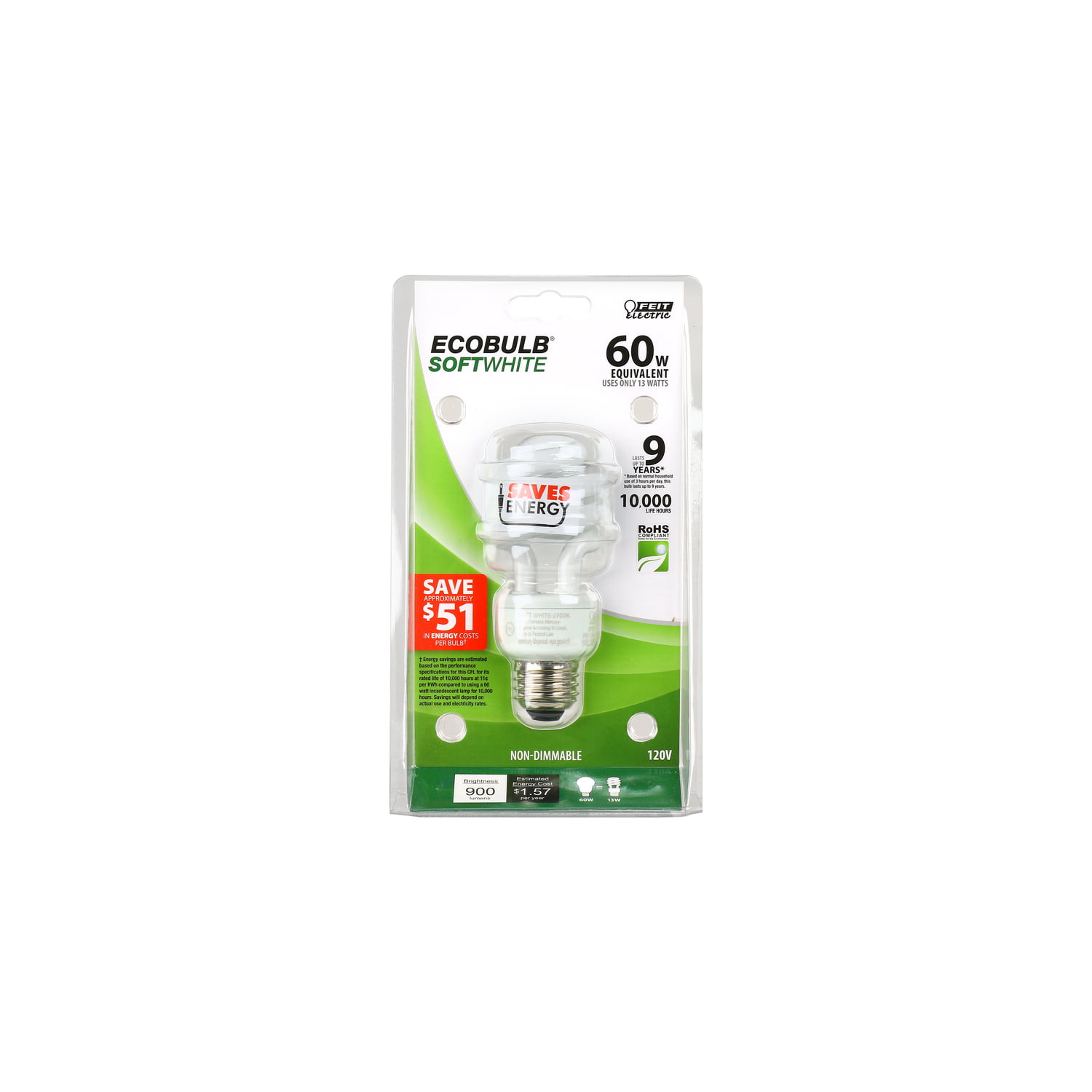FEIT Electric 13 watts PL 696in L Soft White CFL Bulb Speciality 800 lumens 
