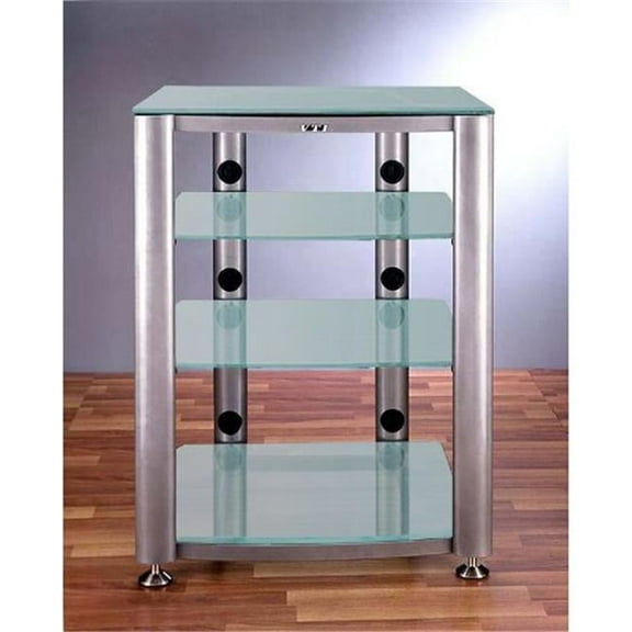 4 Silver Oval Poles 4 Frosted Glass Shelves AV Stand