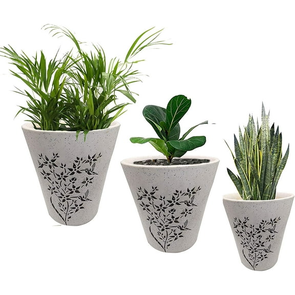 India Meets India Ceramic Flower Pot Designer Planter Vase Indoor Outdoor Planter Handicraft by Awarded Indian Artisan (8 Inch,6 Inch and 5.5 Inch, White)