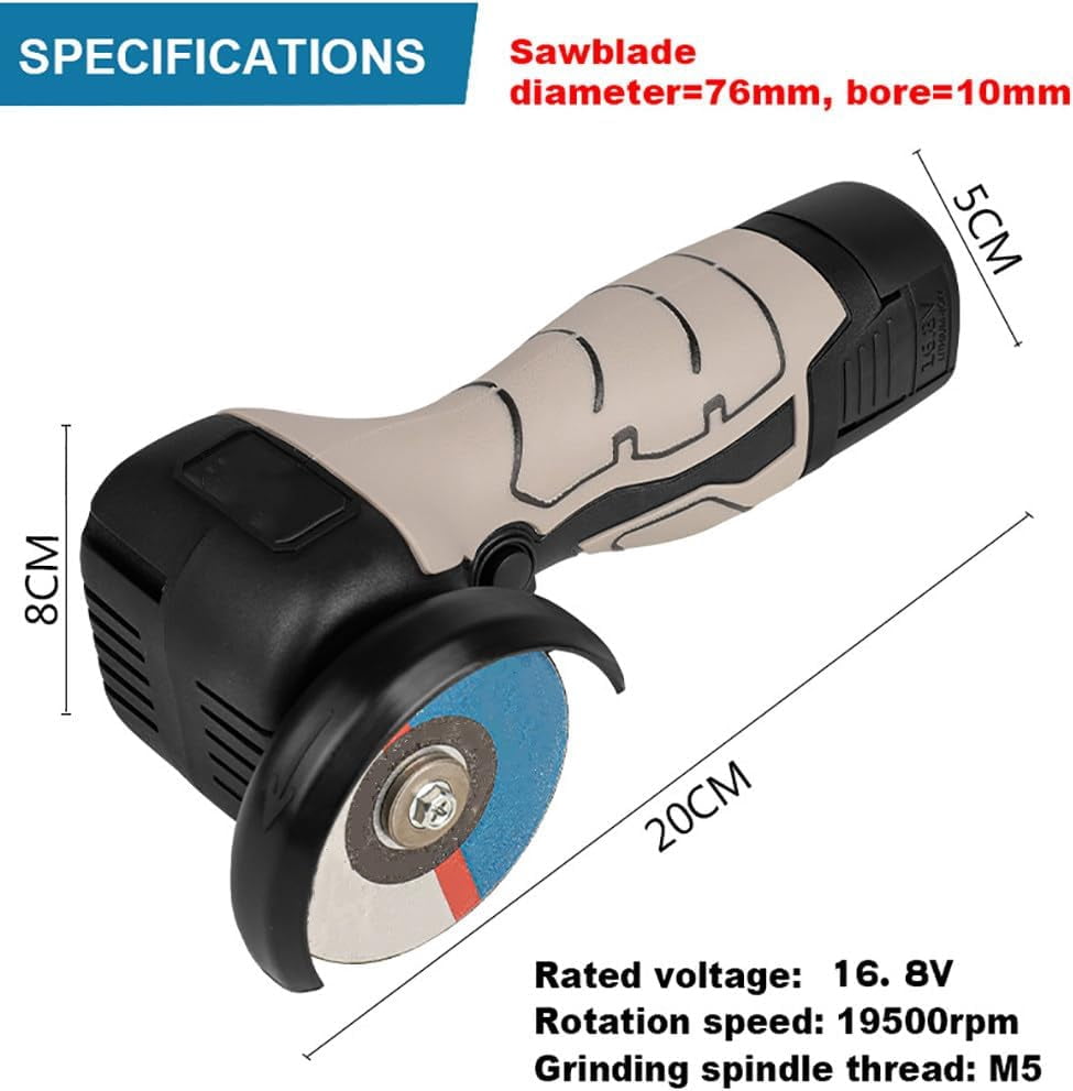 16.8V Mini Angle Grinder Kit,19600rpm Brushed Electric Angle Grinder,Portable Grinder with 4X1500mAh Battery,1 Cutting Disc,Grinder Handheld Cutting Machine,2batteries