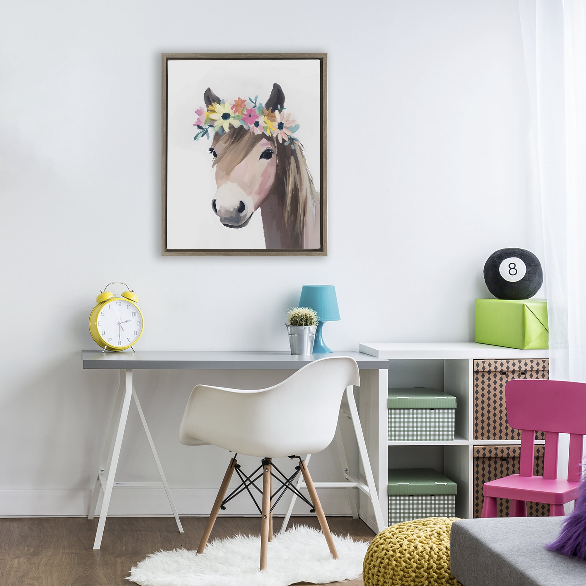 Stupell Industries Flower Crown Horse Brown Framed Floater Canvas Wall Art, design by The Prints Vibe