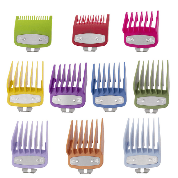 10 Pack Clipper Guards Cutting Guides Compatible with Wahl Clipper with Metal Clip/Color Coded