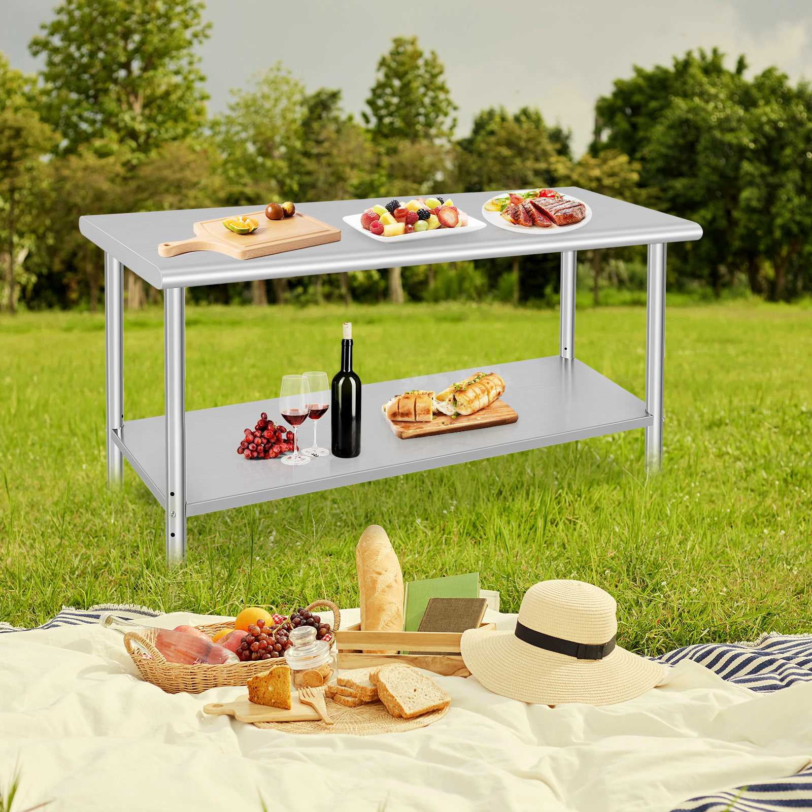 EastVita Stainless Steel Prep Table 60 x 24 Inch NSF Heavy Duty Commercial Kitchen Table with Undershelf Outdoor Cooking Table Dining Room Garage Laundry Room