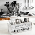 thumbnail image 3 of Extra Large Wooden Utensil Organizer with 4 Compartments, Farmhouse Spatula Holder for Kitchen Countertop, Sturdy Wood Crock,15.6" x 5.8" x 7",Gray, 3 of 9