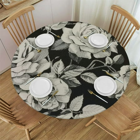 

Sheronv Roses Round Table Cover Stain Resistant Washable Indoor Outdoor Tablecloth Kitchen Dining Wedding Parties 100% Polyester Fiber 38-42