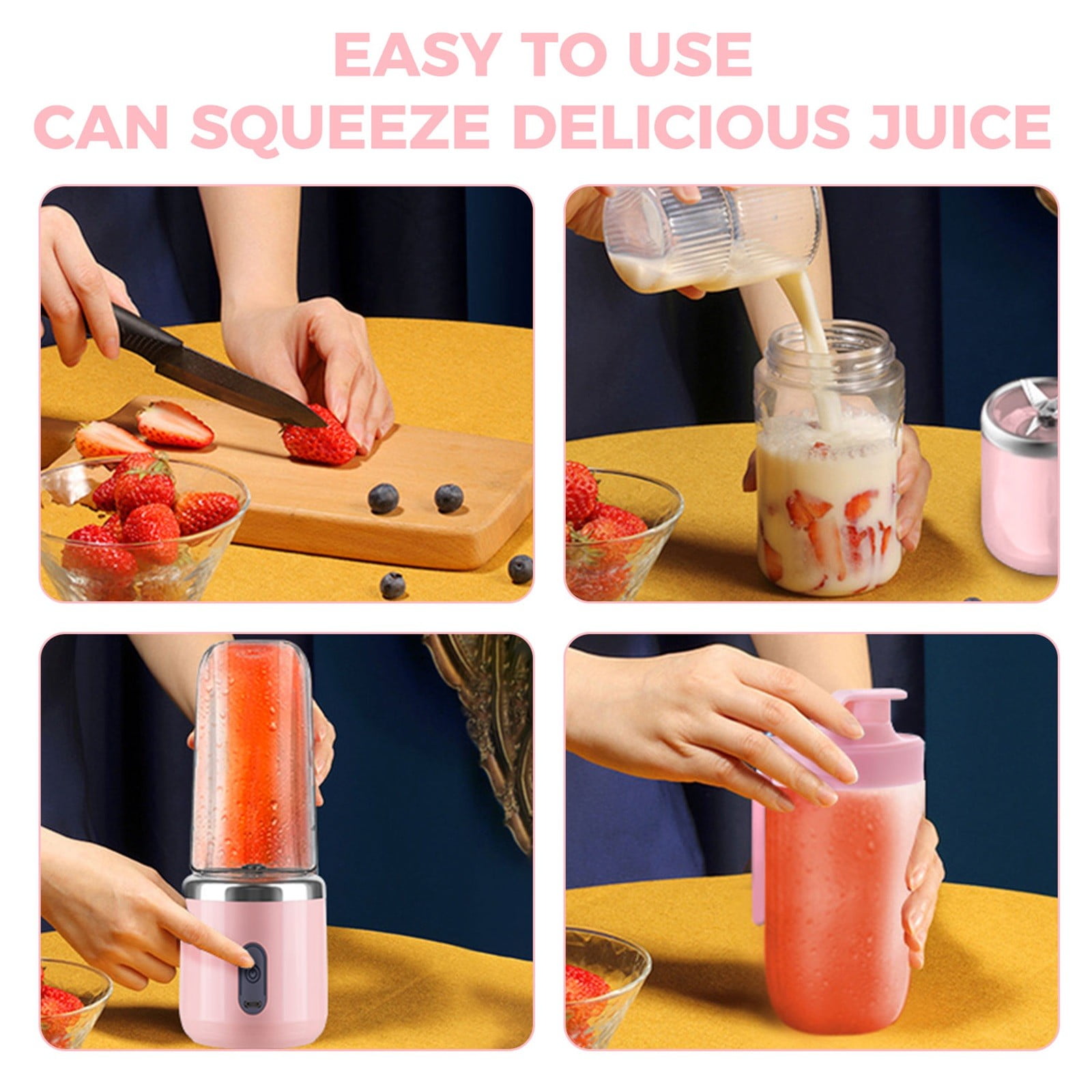 XKHBDL 13.5 Oz Personal Blender for Shakes and Smoothies, Portable Mixer, Fruit Juicer USB Rechargeable with 6 Blades, Handheld Blenders for Sports Travel and Outdoors, Small Electric Mini Blender