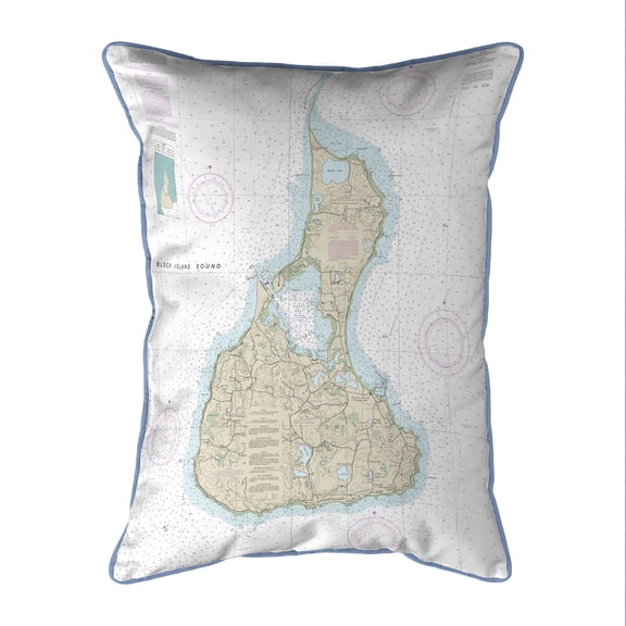 Betsy Drake Interiors Block Island #2, RI Nautical Map Large Corded Indoor/Outdoor Pillow 16x20