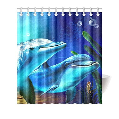 GreenDecor Colorful Underwater World Dolphin Waterproof Shower Curtain