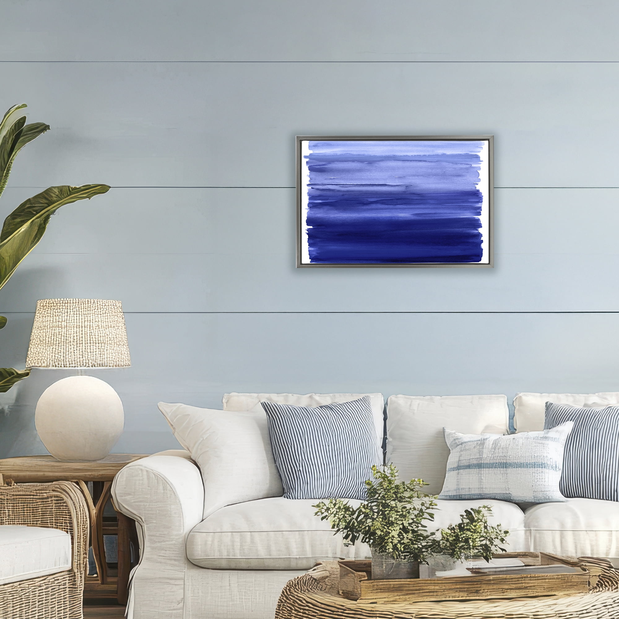 Stupell Industries Oceanic Ombre Blue Gray Framed Floater Canvas Wall Art, design by Allie Corbin