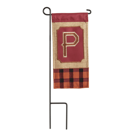 Magnolia Gardens M040033 4 x 8.5 in. Double Applique Fall Monogram P Burlap Mini Garden Flag
