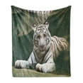 thumbnail image 1 of Tiger Soft Flannel Fleece Throw Blanket, Bengal Swimming Plain Colored Beast Black Sprites Large Cat Animals Having Fun, Cozy Plush for Indoor and Outdoor Use, 50" x 60", Teal White, by Ambesonne, 1 of 6