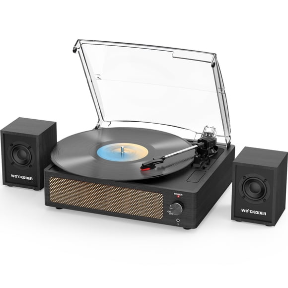 Reproductor de discos WOCKODER, tocadiscos vintage, con transmisión por correa, negro