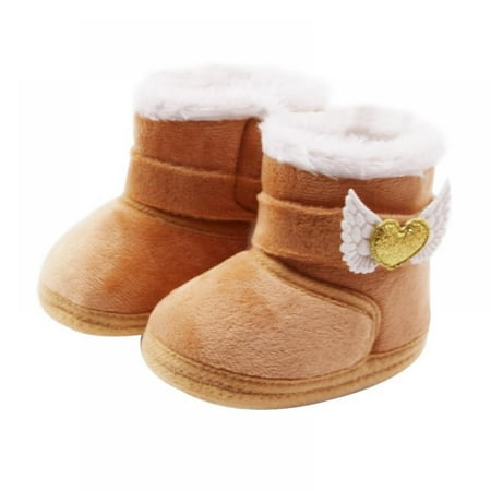 

Baby Girls Booties Infant Winter Soft Sole Boots Shoes Toddler Snow Warm Prewalker Newborn Plush Boots for Indoor Outdoor Brown