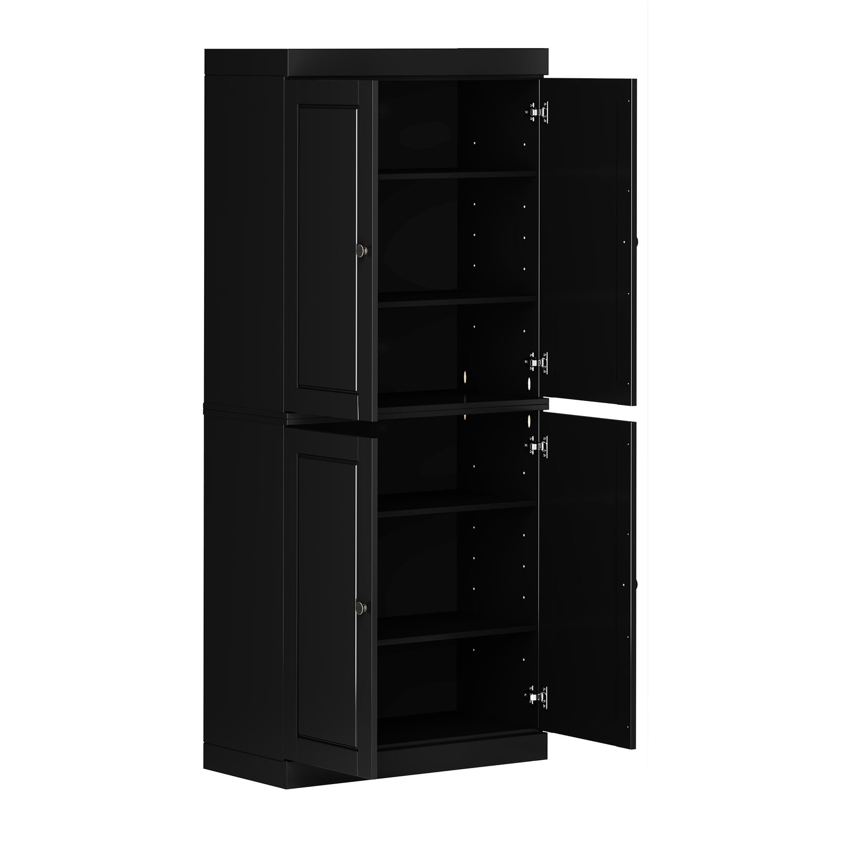 Palace Imports 100% Solid Wood Kitchen Pantry Storage Cabinet with Solid Doors and Adjustable Shelves, Black