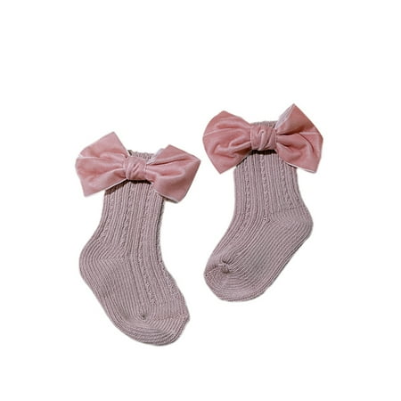 

KelaJuan Toddler Girls Bowknot Socks Anti-Slip Ribbed Knit Cotton Medium Tube Socks Warmers