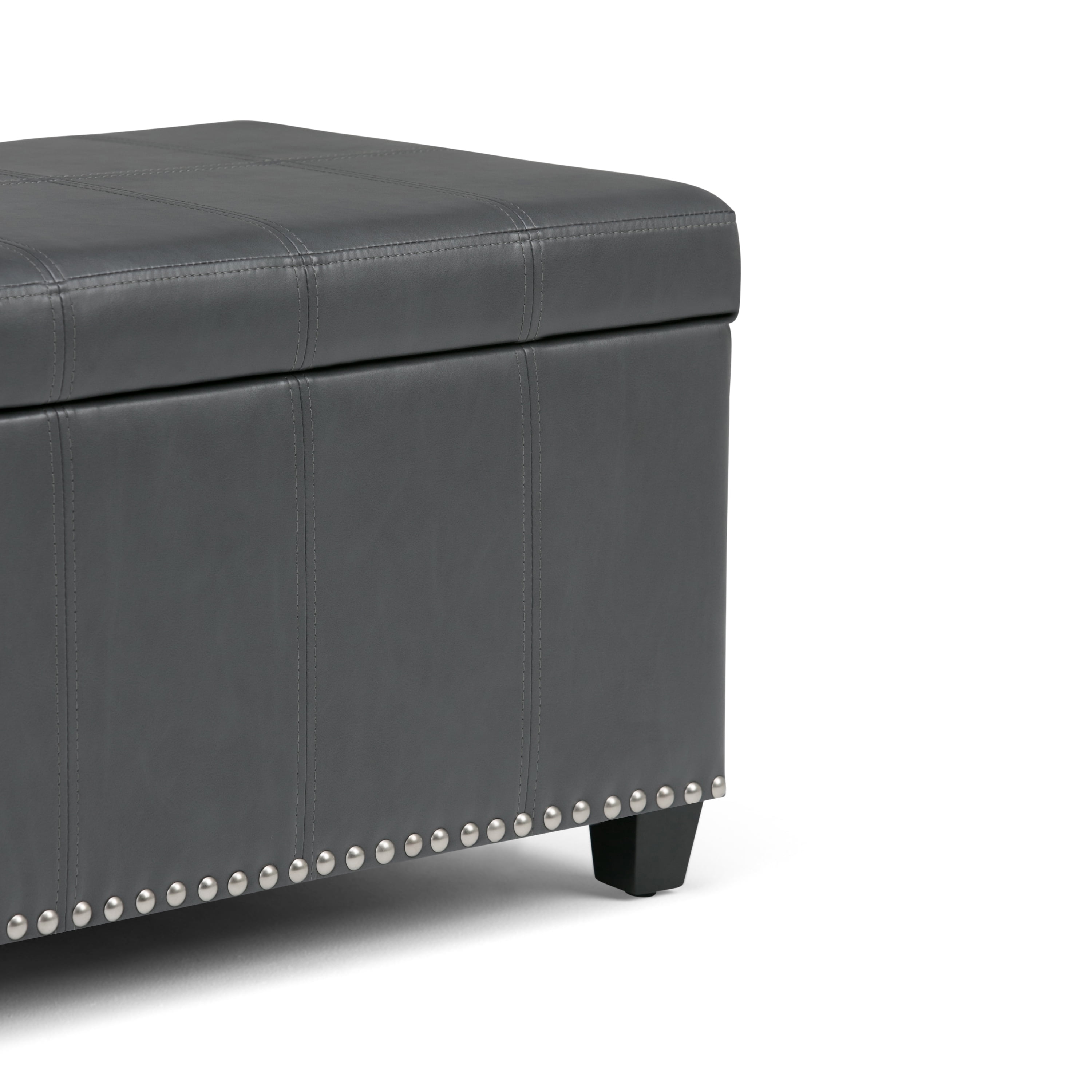 Amelia 33 inch Wide Transitional Storage Ottoman Bench in Stone Grey Vegan Leather