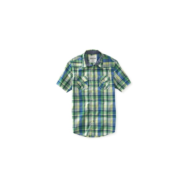 Camisa de Manga corta Aeropostale a cuadros hombre verde pequeña
