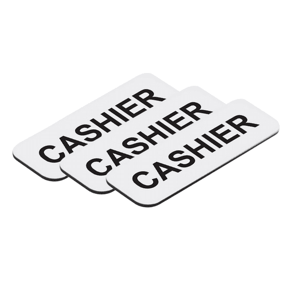 Cashier 1 x 3" Name Tag/Badge, White, (3 Pack)
