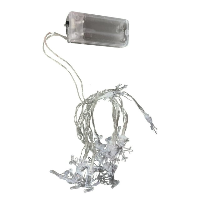 LED Christmas Tree Lights String with Elk and Snowflake Shaped Bulbs, 300 cm, Battery Powered (3 AA Batteries Not Included), Indoor Holiday Decoration