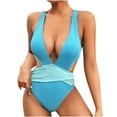 thumbnail image 3 of Kmdttou Womens Tanki-ni Bathing Suits Sexy Color Block Swimsuit V-neck Slim Swimsuit Bikini Straped Swimsuits on Clearance!, 3 of 5