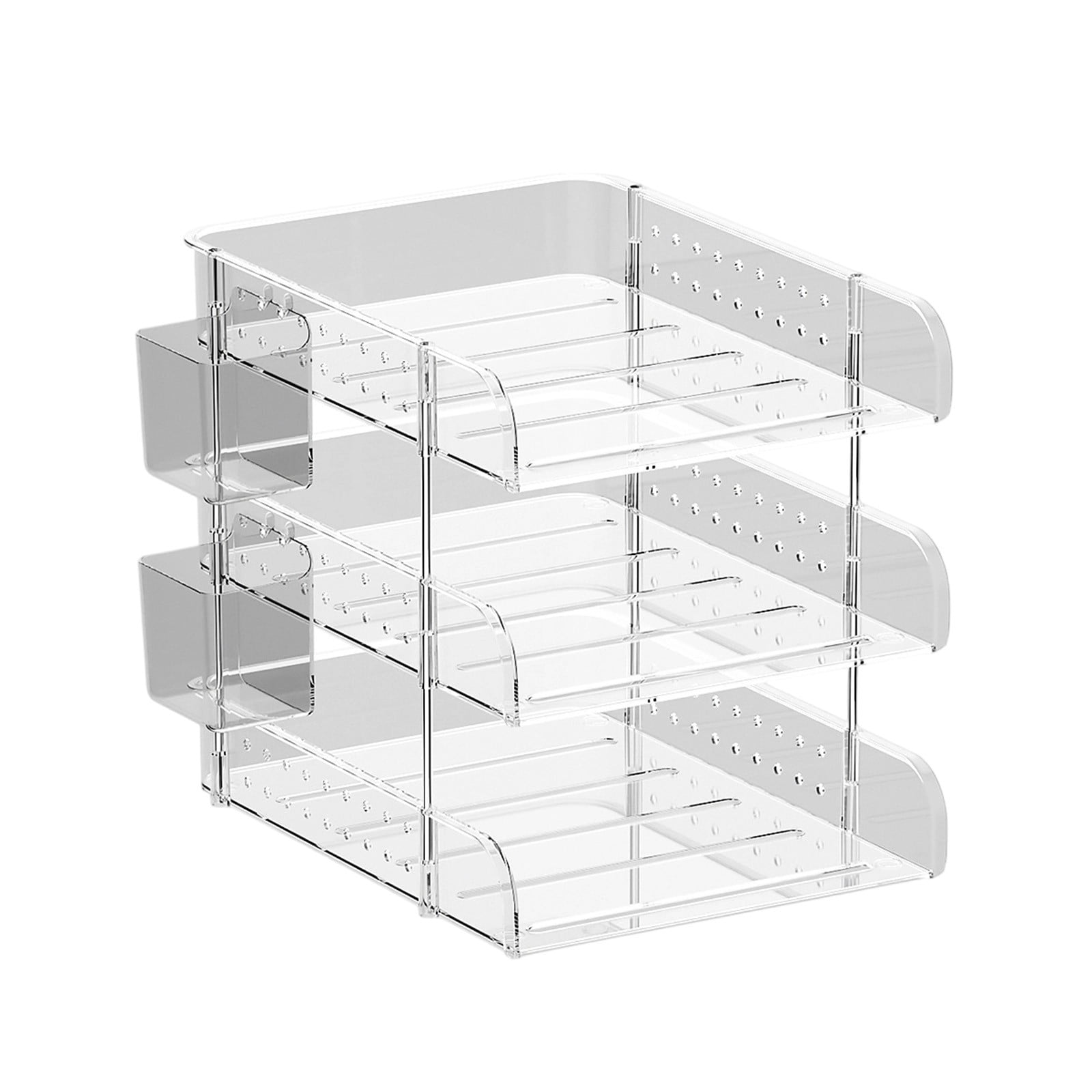 Usloyux Under $5 Desk Organizer and Storage,3 Tier Desktop File Organizer, Acrylic Clear Stackable Desktop Paper Organizer Letter Tray Shelf for File Paper, Letter, A4 File, Books, Notes