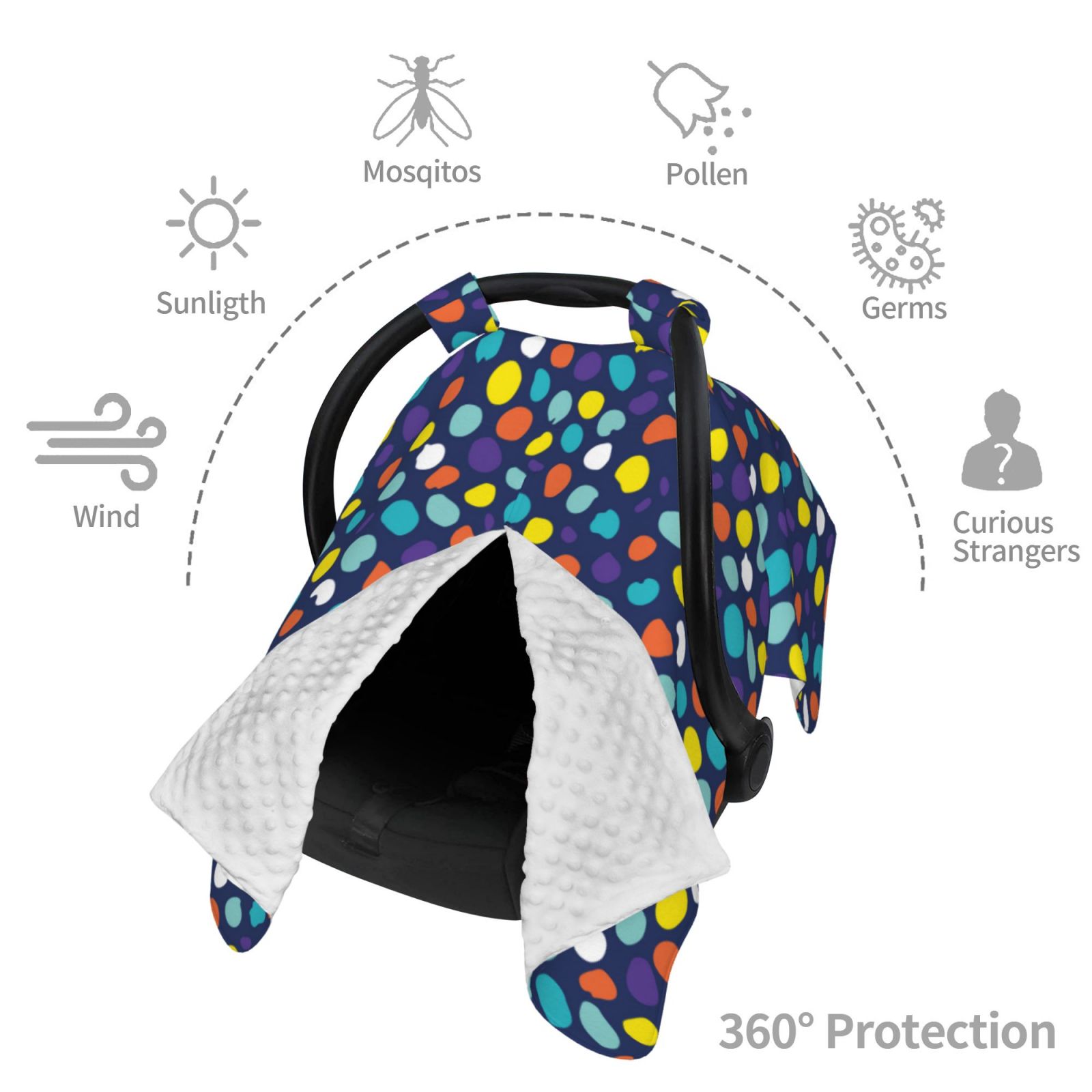 Car Seat Cover Baby - multicolor dots pattern Breathable Infant Car Seat Cover for Baby Carseat, Lightweight Comfort Baby Essentials Must Haves Newborn Stuff for Girl Boy