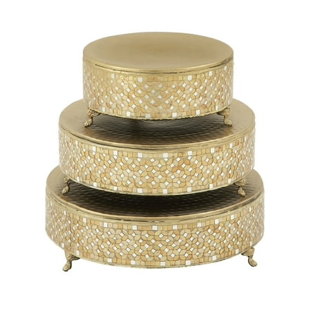 

DecMode Metal Gold Glam Mosaic Patterned Decorative Cake Stand Set of 3 19 17 13 W