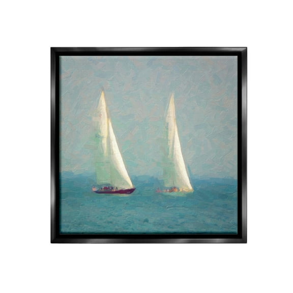 Stupell Industries People on Sailing Boats Transportation Painting Black Floater Framed Canvas Art Print Wall Art, 18 x 18