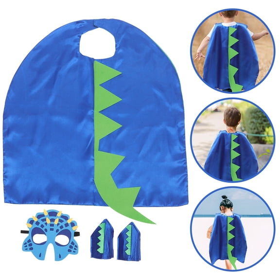 Phenofice Cosplay Costume Props Dinosaur Cloak Mask Set Blue for Fun Events