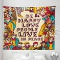 thumbnail image 1 of Saying Tapestry, Group People Illustration Be Happy Love People Live in Peace Phrase, Fabric Wall Hanging Decor for Bedroom Living Room Dorm, 5 Sizes, Multicolor, by Ambesonne, 1 of 1