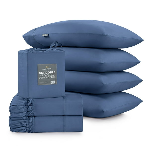 Sábanas 2 Juegos de Microfibra Suaves y Frescas, Real Textil (Azul, Queen Size)