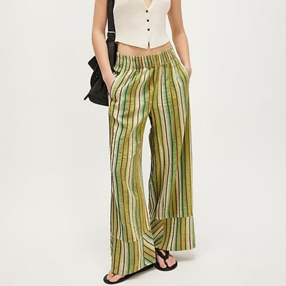 Stralyhd Wide Leg Women's Pants Work High Waisted Palazzo Pants 2026 Summer Casual Trousers Pleated Loose Pant with Pockets Green L