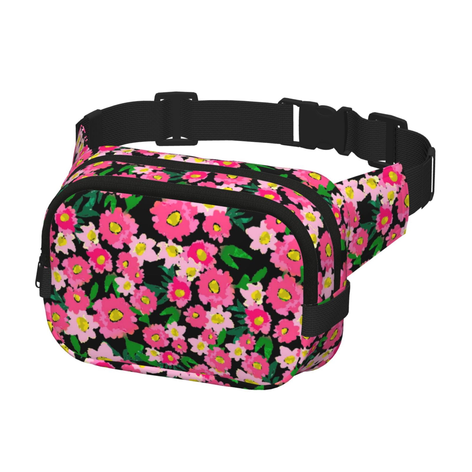Picia Blooming Meadow Print Square Double-Layer Waist Bag Mini Adjustable Waist Belt Bag Exercise Running Travel Hiking