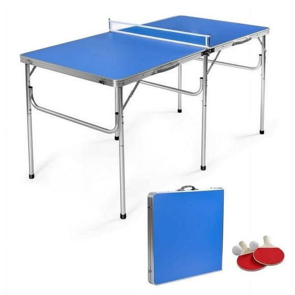 Gymax Folding Table Tennis Table Portable Ping Pong Table w/ 2 Paddles & 2 Balls