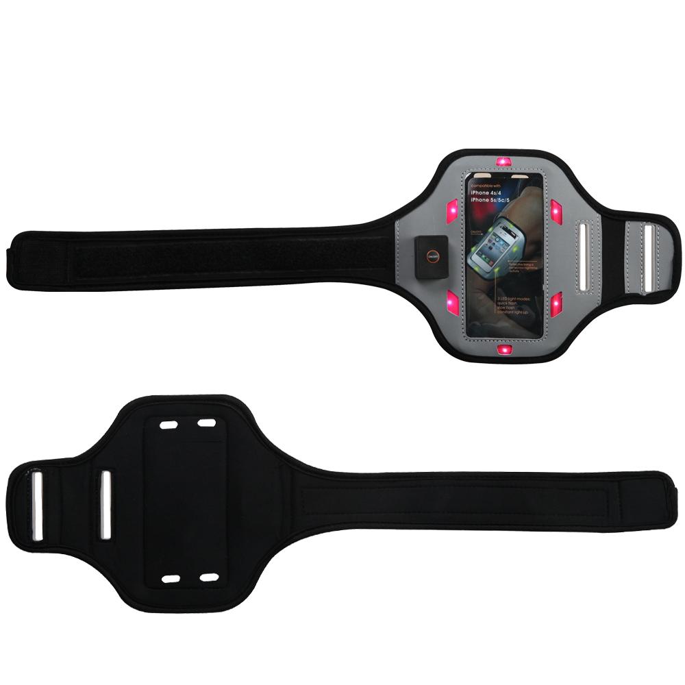 Premium Vertical Pouch Advanced Sport Armband (with Hot Pink Flashing Lights) for Motorola Droid mini, Moto E (2nd generation), Moto E, XT1030, XT901 (Electrify M), XT907 (Droid Razr M), XT556 (Defy X - image 1 of 5