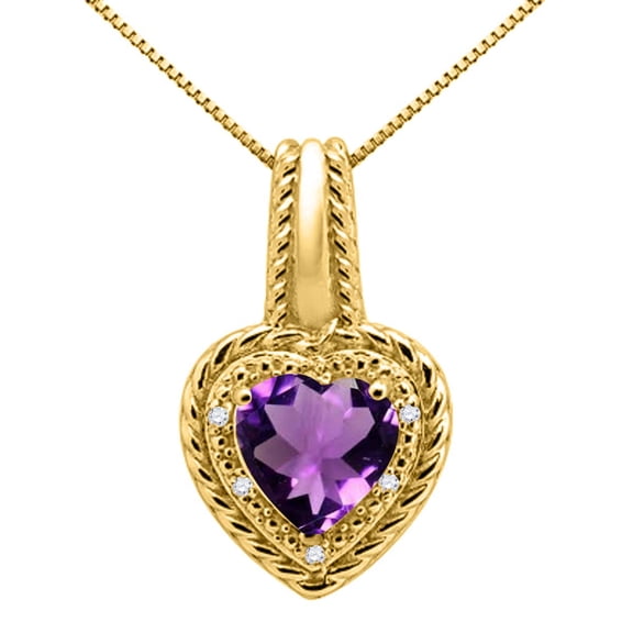 Mauli Jewels Engagement Necklace for Women 1.85 Carat Heart Shaped Amethyst and Diamond Pendant 4-prong 10K Yellow Gold|Silver Chain