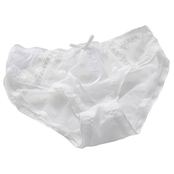 Fewfanhot Women's Printed Lace Mesh Thong Panties, Sheer Cotton Breathable Lingerie with Cute Bow Accent Low-Rise Briefs for Romantic Occasions