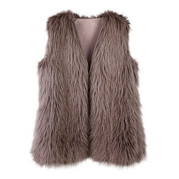 Women's Faux Fur Vest Coat Sleeveless Jacket Winter Shaggy Open Front Outerwear Vest Cropped Sleeveless Warm Faux Fur Vest