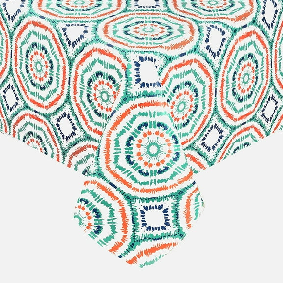 Newbridge Geometric Whimsy Tie Dye 52 x 52 inch Square Flannel Backed Vinyl Tablecloth