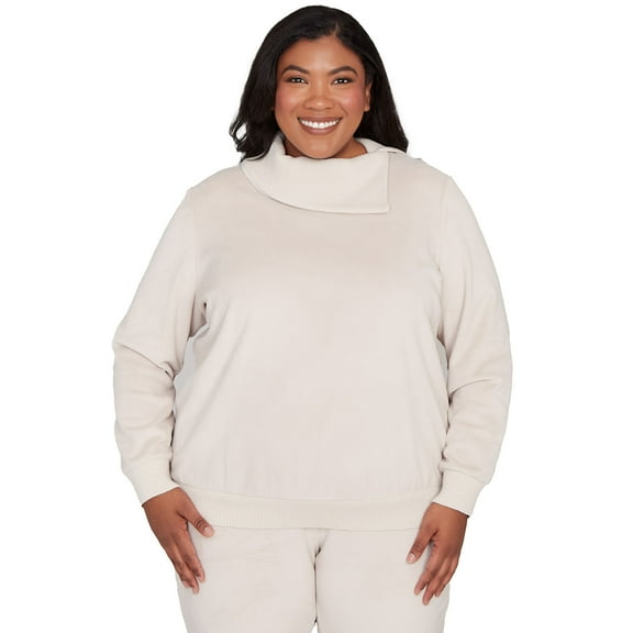 Alfred Dunner Womens Plus-Size Solid Shimmer Detail Envelope Neck Top