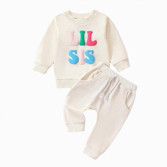 NIEWTR Baby and Toddler Matching Pajamas Girls Toddler Kids Long Sleeve Crewneck Top with Elastic Waistband Sweatpants Fall Winter Daily Loungewear Soft for 2T 3T(A-White,6-9 Months)