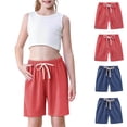 thumbnail image 4 of Einccm 4PC Kids Shorts Set, Boys and Girls Fashion Casual Cotton-Linen Summer Pants, Soft Breathable Adjustable Waist, Vibrant Red and Navy Colors, Ages 2-12, 4 of 9