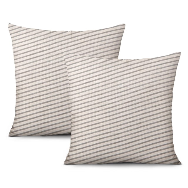 2-Pack 18x18 Inch Stylish Black & Beige Stripe Patchwork Linen Pillow Covers - Boho Chic for Contemporary Homes