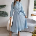 thumbnail image 2 of Yesfashion Autumn and Winter Elegant Women's Dress Stand Up Collar Long Sleeved Waist Cinched Long Skirt, 2 of 9