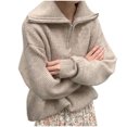 thumbnail image 3 of VISALY Half Zip Pullover Tunic Sweatshirt Turtleneck Sweater Oversize Zipper Knitted Pullover Long Sleeve Solid Color Loose Autumn Winter Office Sweater Soft Pullover Basic Tops Khaki One Size, 3 of 7