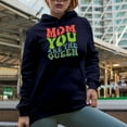 thumbnail image 2 of Mom, You are the Queen, Mother's Day or Birthday, Groovy Retro Wavy Text Merch Gift, Navy Blue Hooded Sweatshirt or Hoodie, XL, 2 of 5