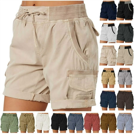 JURANMO Lightweight Hiking Shorts for Women 2025 Summer Trendy Cargo Shorts Solid Casual Althletic Workout Bermuda Shorts with Pockets Army Green XXL Today s Sales