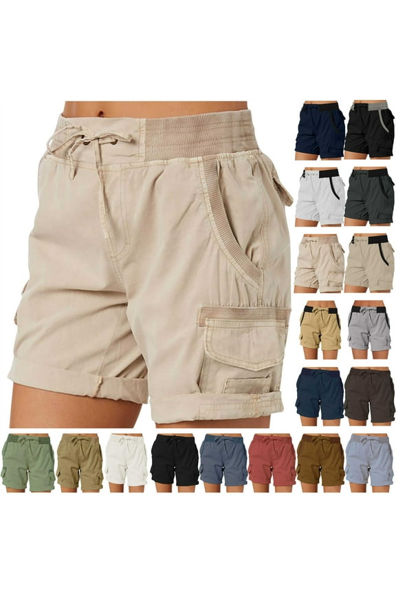 Lightweight Hiking Shorts for Women 2025 Summer Trendy Cargo Shorts Solid Casual Althletic Workout Bermuda Shorts with Pockets White XXL Sales of The Day Clearance Prime